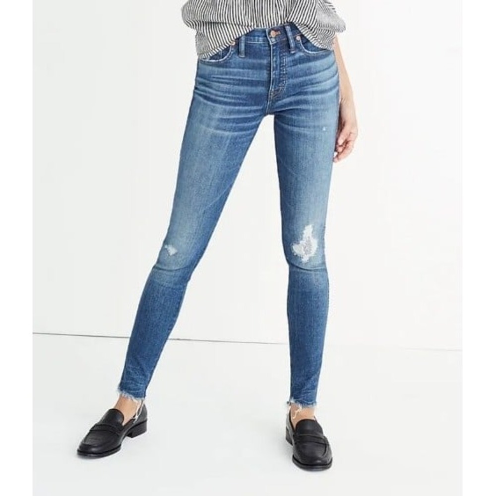 Madewell Womens Sz 26 9" High Rise skinny Rip and Repair‎ Edition Allegra Wash